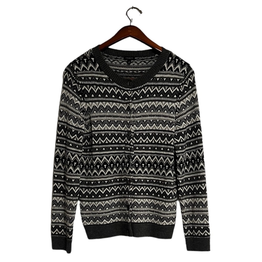 Talbots Lambswool Blend Button Front Nordic Pattern Soft Sweater Size Medium